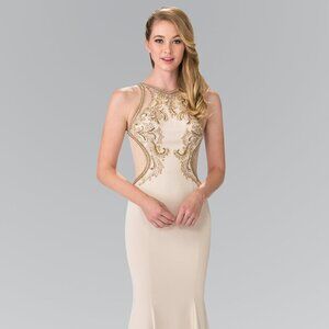 NEW SLEEVELESS SHEATH EMBROIDERED DRESS WITH HIGH NECKLINE & ZIPPER BACK GL2237
